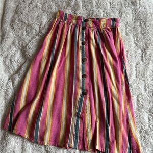BCBG Striped Pink Button-Down Midi Cotton Skirt